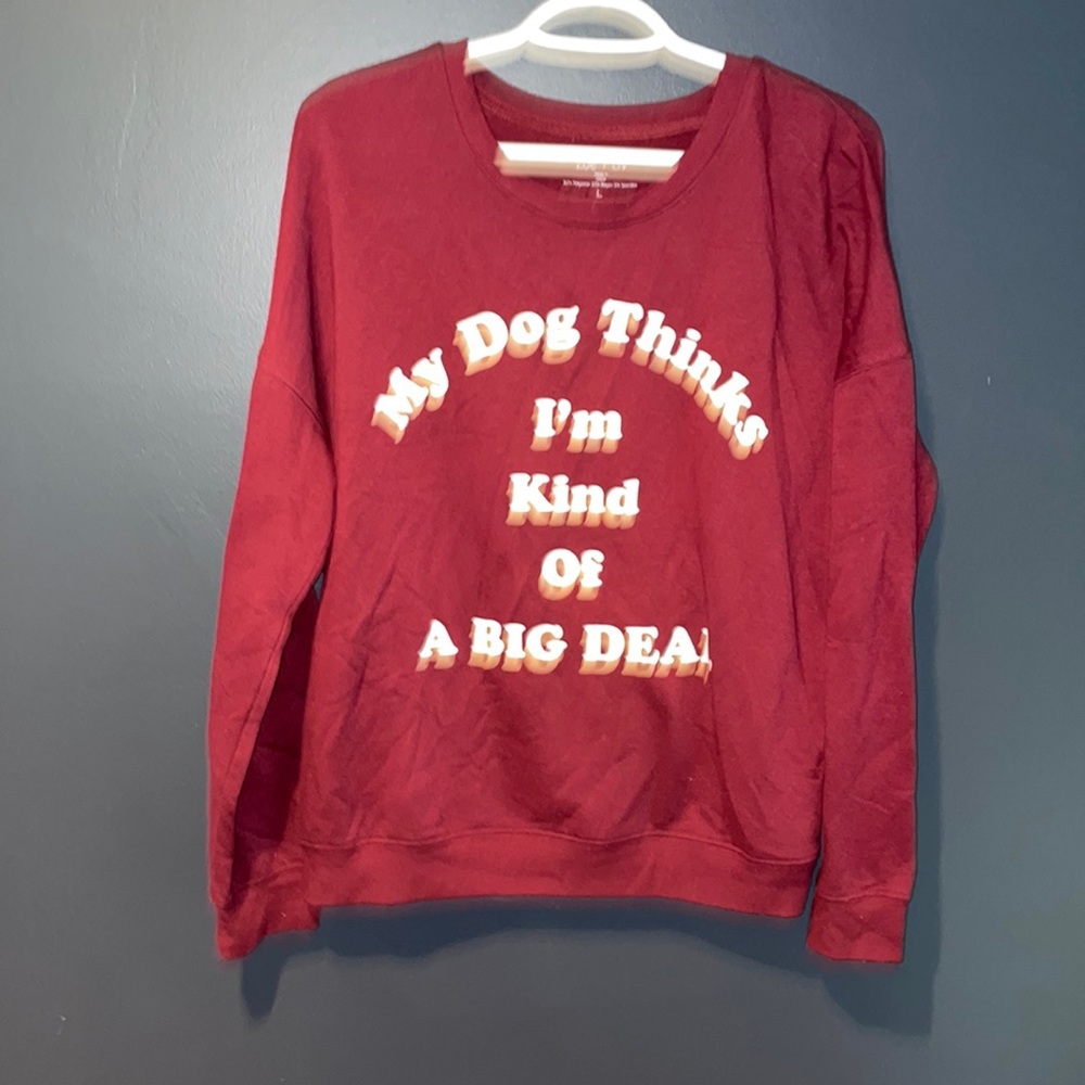 zoe+liv size girls large  “my dog thinks i’m kind of a big deal” maroon top
